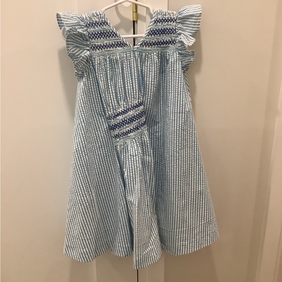 Tia Cibani Blue &White Striped Seersucker Dress with Ruffle Sleeves big size 3/4 - Picture 1 of 2